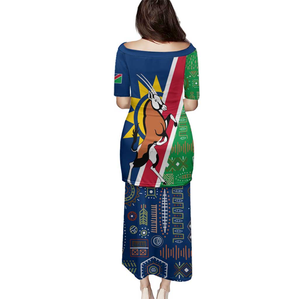 Namibia Flag Family Matching Puletasi and Hawaiian Shirt Detailed Design with Traditional Patterns