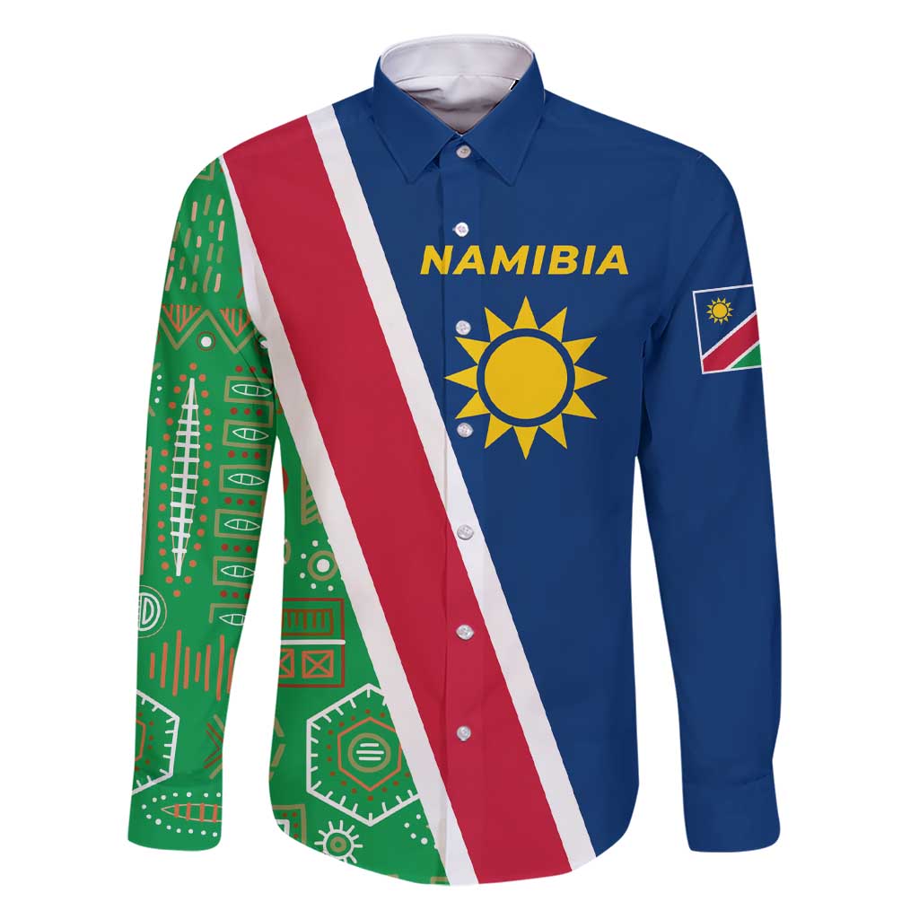 Namibia Flag Family Matching Short Sleeve Bodycon Dress and Hawaiian Shirt Detailed Design with Traditional Patterns