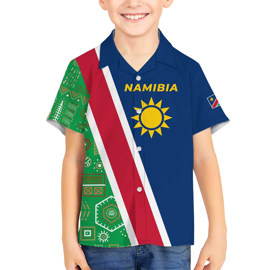 Namibia Flag Family Matching Short Sleeve Bodycon Dress and Hawaiian Shirt Detailed Design with Traditional Patterns