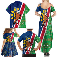 Namibia Flag Family Matching Summer Maxi Dress and Hawaiian Shirt Detailed Design with Traditional Patterns