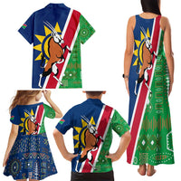 Namibia Flag Family Matching Tank Maxi Dress and Hawaiian Shirt Detailed Design with Traditional Patterns