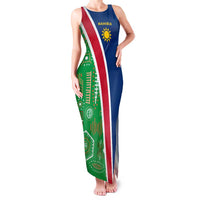 Namibia Flag Family Matching Tank Maxi Dress and Hawaiian Shirt Detailed Design with Traditional Patterns