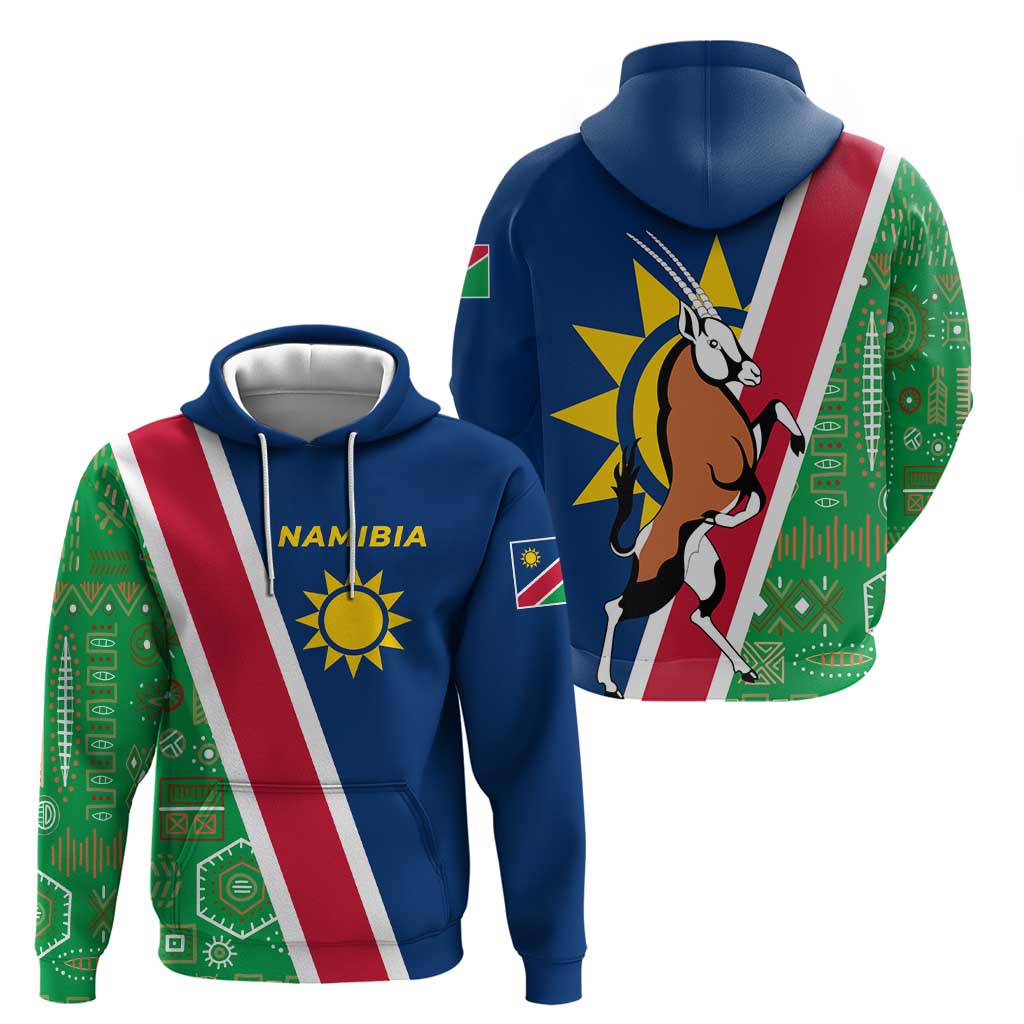 Namibia Flag Hoodie Detailed Design with Traditional Patterns