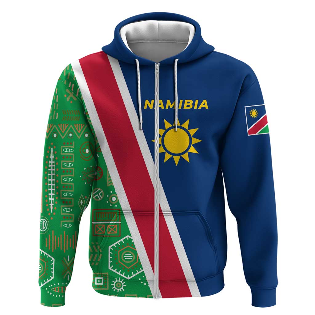 Namibia Flag Hoodie Detailed Design with Traditional Patterns