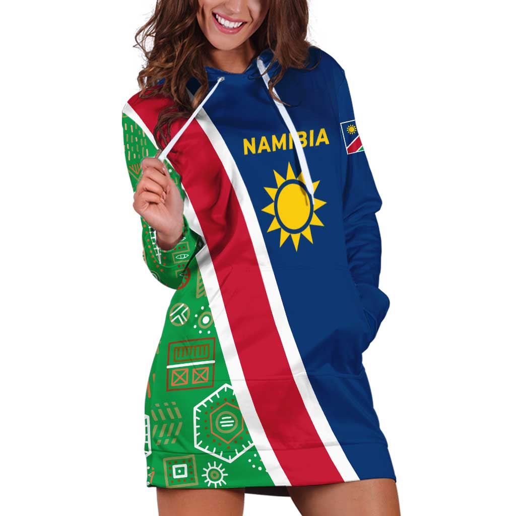 Namibia Flag Hoodie Dress Detailed Design with Traditional Patterns