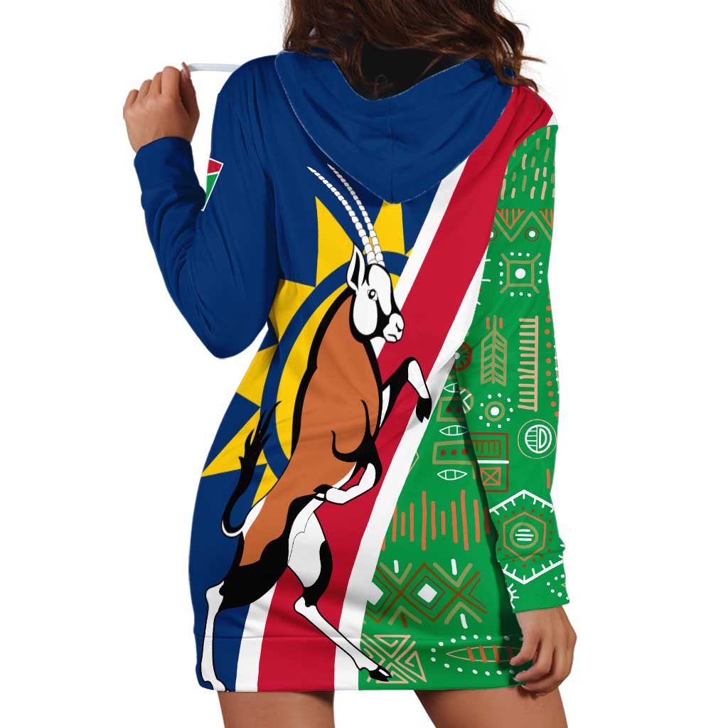 Namibia Flag Hoodie Dress Detailed Design with Traditional Patterns
