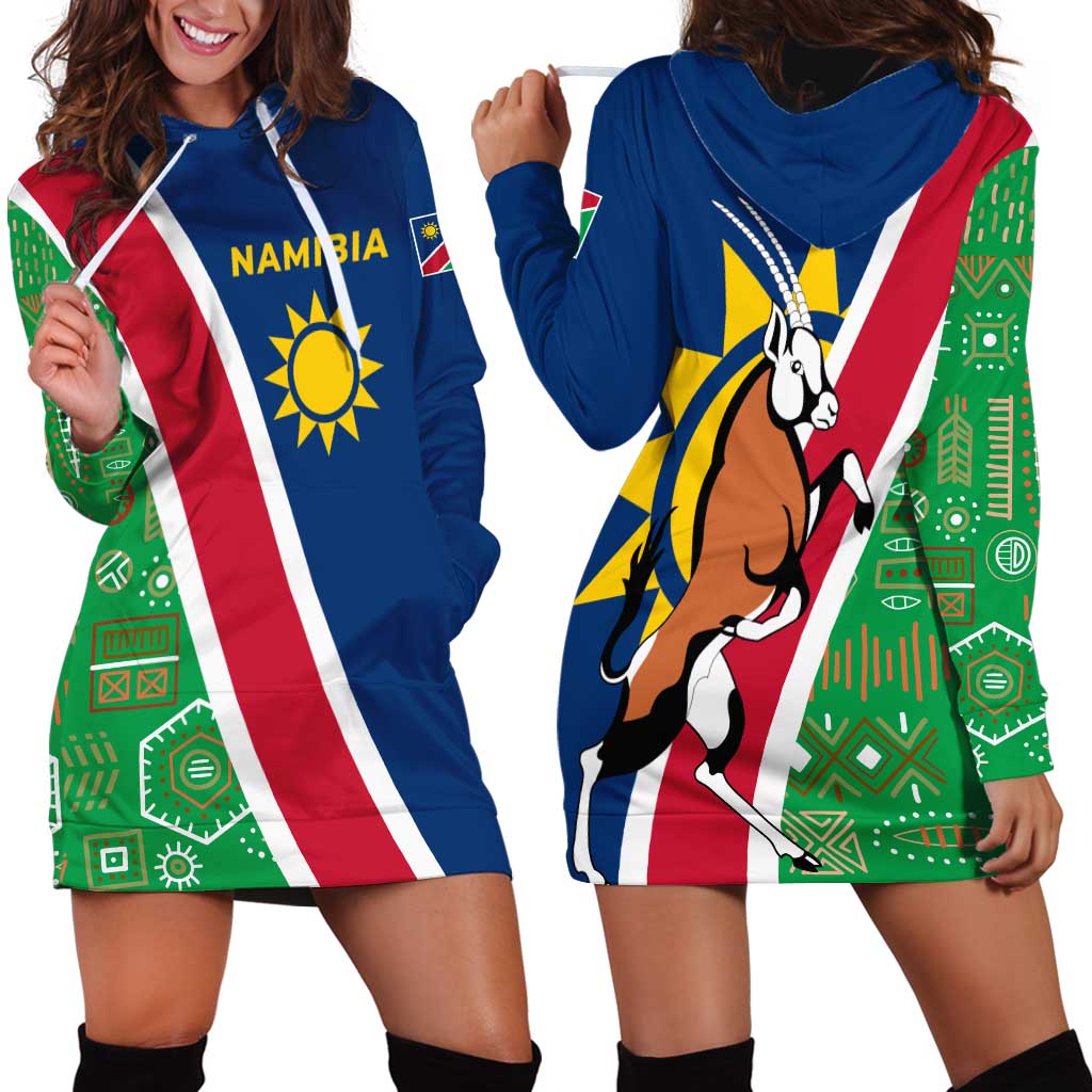 Namibia Flag Hoodie Dress Detailed Design with Traditional Patterns