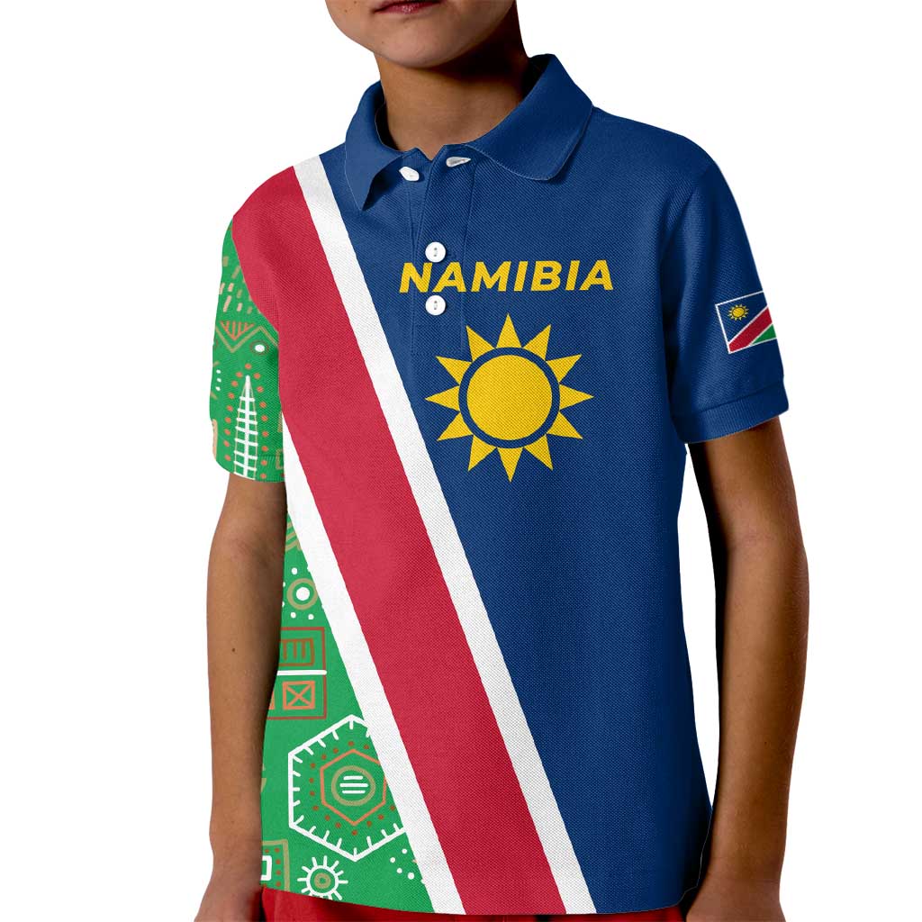 Namibia Flag Kid Polo Shirt Detailed Design with Traditional Patterns