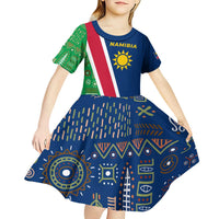 Namibia Flag Kid Short Sleeve Dress Detailed Design with Traditional Patterns