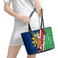 Namibia Flag Leather Tote Bag Detailed Design with Traditional Patterns