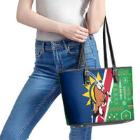 Namibia Flag Leather Tote Bag Detailed Design with Traditional Patterns