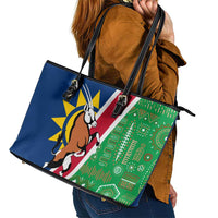 Namibia Flag Leather Tote Bag Detailed Design with Traditional Patterns