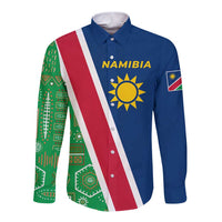 Namibia Flag Long Sleeve Button Shirt Detailed Design with Traditional Patterns