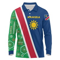 Namibia Flag Long Sleeve Polo Shirt Detailed Design with Traditional Patterns