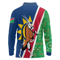 Namibia Flag Long Sleeve Polo Shirt Detailed Design with Traditional Patterns