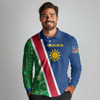 Namibia Flag Long Sleeve Polo Shirt Detailed Design with Traditional Patterns