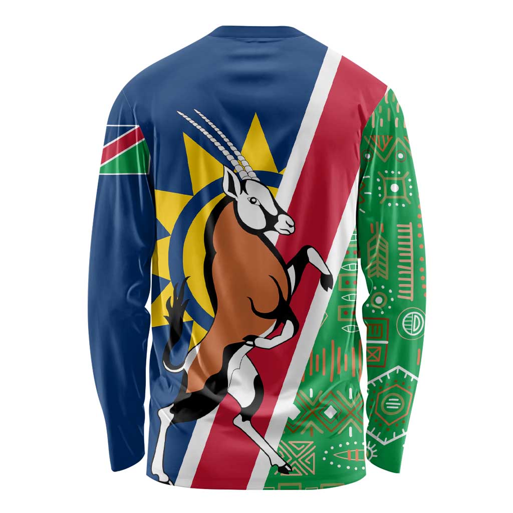 Namibia Flag Long Sleeve Shirt Detailed Design with Traditional Patterns