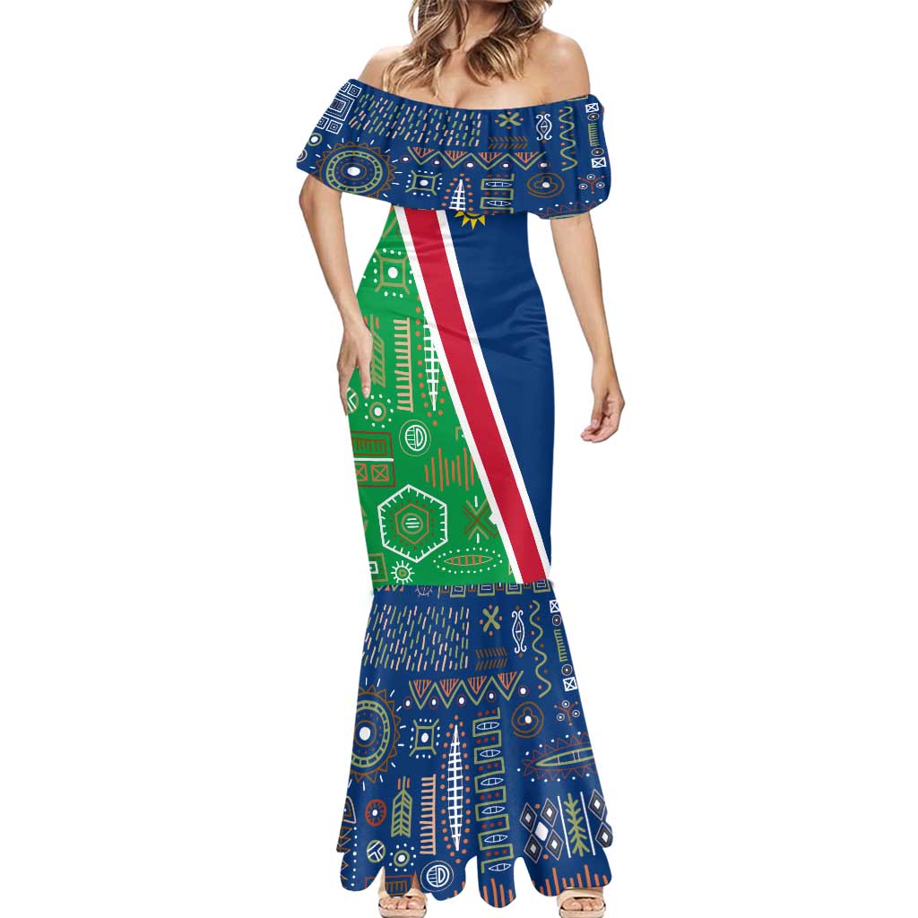 Namibia Flag Mermaid Dress Detailed Design with Traditional Patterns