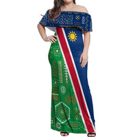 Namibia Flag Off Shoulder Maxi Dress Detailed Design with Traditional Patterns