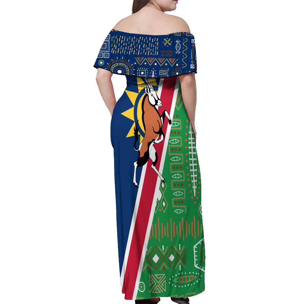 Namibia Flag Off Shoulder Maxi Dress Detailed Design with Traditional Patterns