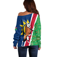 Namibia Flag Off Shoulder Sweater Detailed Design with Traditional Patterns
