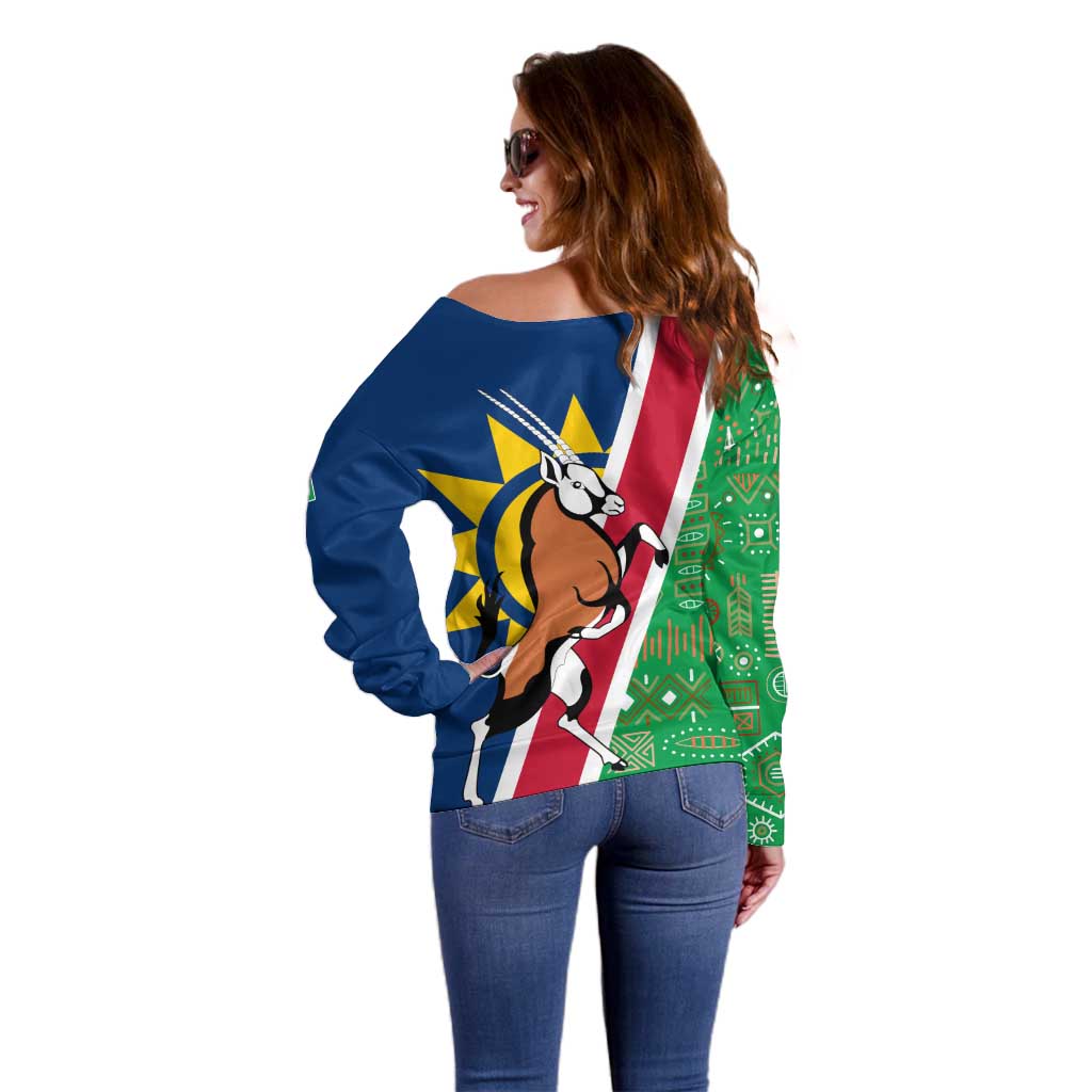 Namibia Flag Off Shoulder Sweater Detailed Design with Traditional Patterns