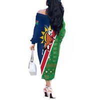 Namibia Flag Off The Shoulder Long Sleeve Dress Detailed Design with Traditional Patterns