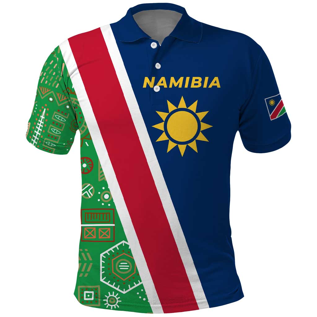 Namibia Flag Polo Shirt Detailed Design with Traditional Patterns