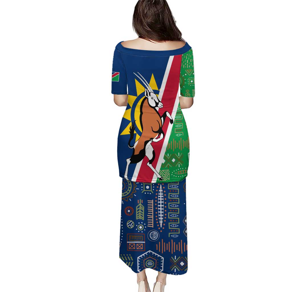 Namibia Flag Puletasi Detailed Design with Traditional Patterns