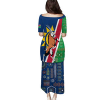 Namibia Flag Puletasi Detailed Design with Traditional Patterns