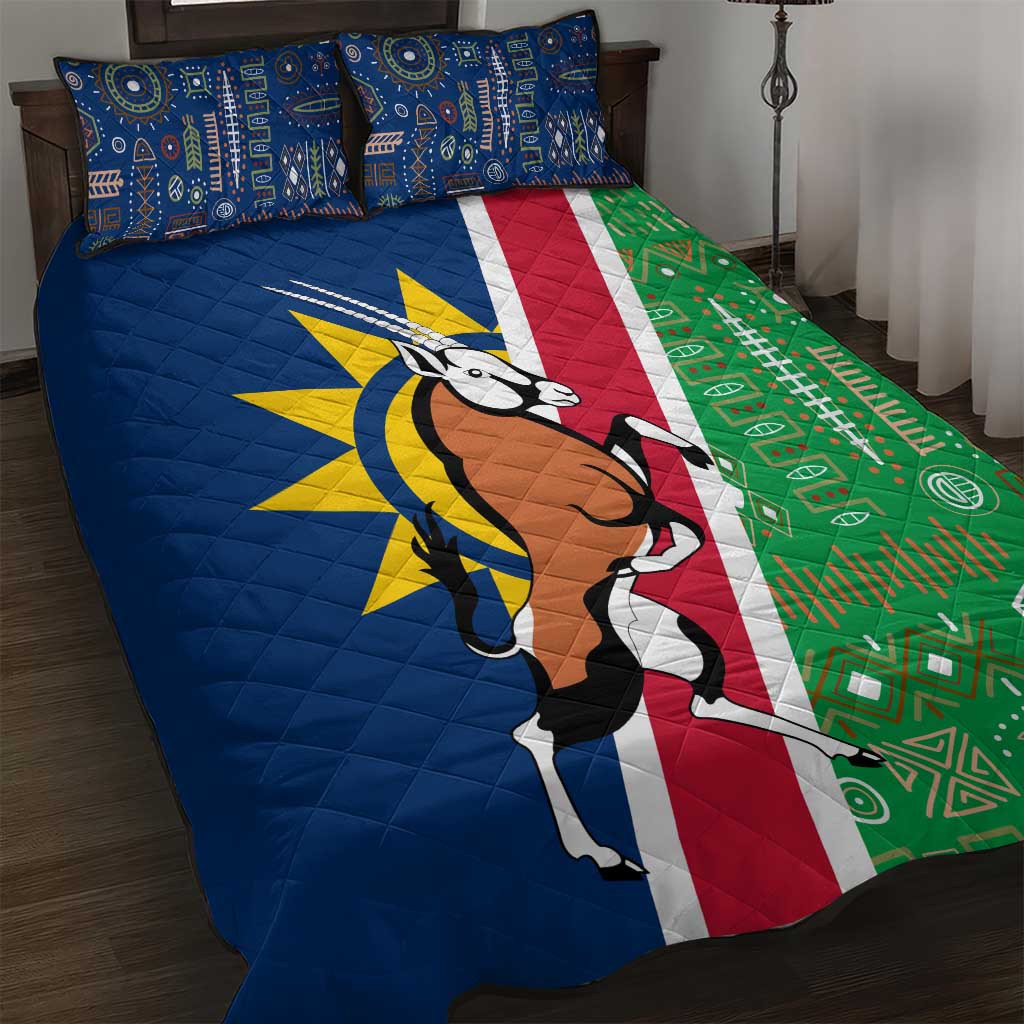 Namibia Flag Quilt Bed Set Detailed Design with Traditional Patterns
