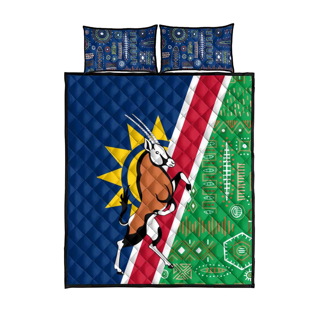 Namibia Flag Quilt Bed Set Detailed Design with Traditional Patterns