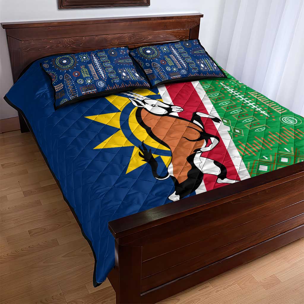Namibia Flag Quilt Bed Set Detailed Design with Traditional Patterns