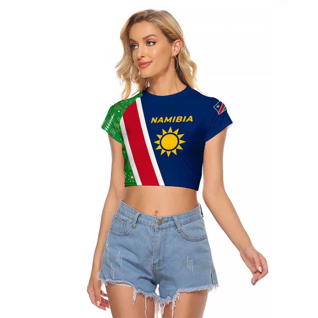 Namibia Flag Raglan Cropped T Shirt Detailed Design with Traditional Patterns