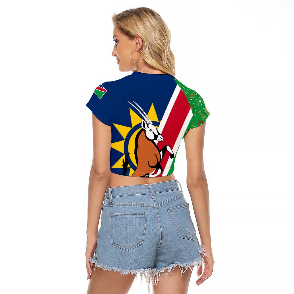 Namibia Flag Raglan Cropped T Shirt Detailed Design with Traditional Patterns