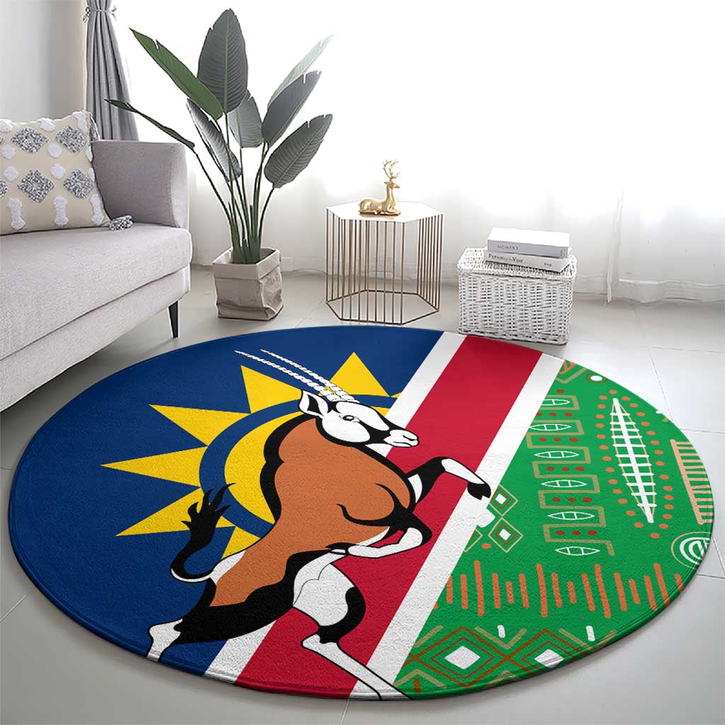 Namibia Flag Round Carpet Detailed Design with Traditional Patterns
