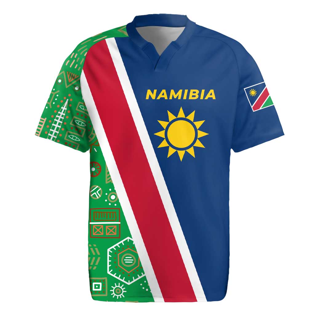 Namibia Flag Rugby Jersey Detailed Design with Traditional Patterns