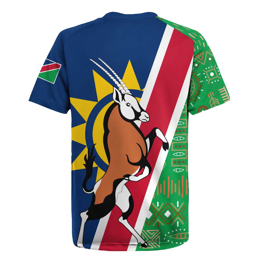 Namibia Flag Rugby Jersey Detailed Design with Traditional Patterns