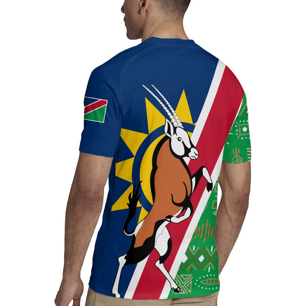 Namibia Flag Rugby Jersey Detailed Design with Traditional Patterns