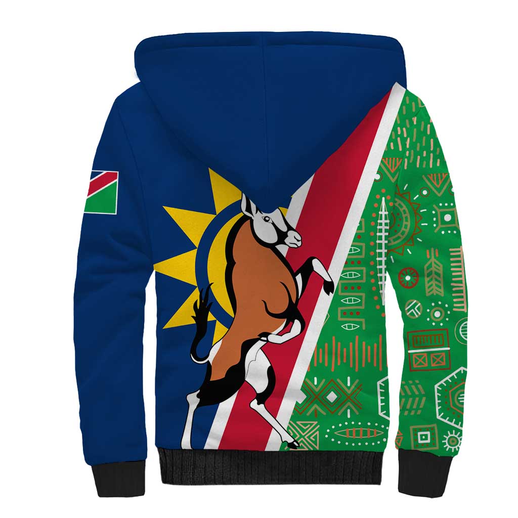 Namibia Flag Sherpa Hoodie Detailed Design with Traditional Patterns