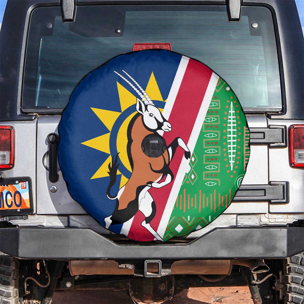Namibia Flag Spare Tire Cover Detailed Design with Traditional Patterns