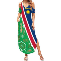 Namibia Flag Summer Maxi Dress Detailed Design with Traditional Patterns