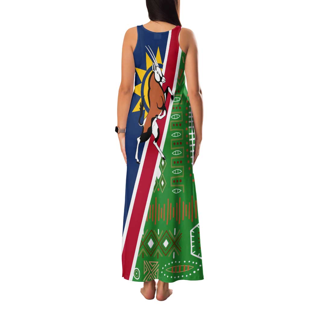 Namibia Flag Tank Maxi Dress Detailed Design with Traditional Patterns