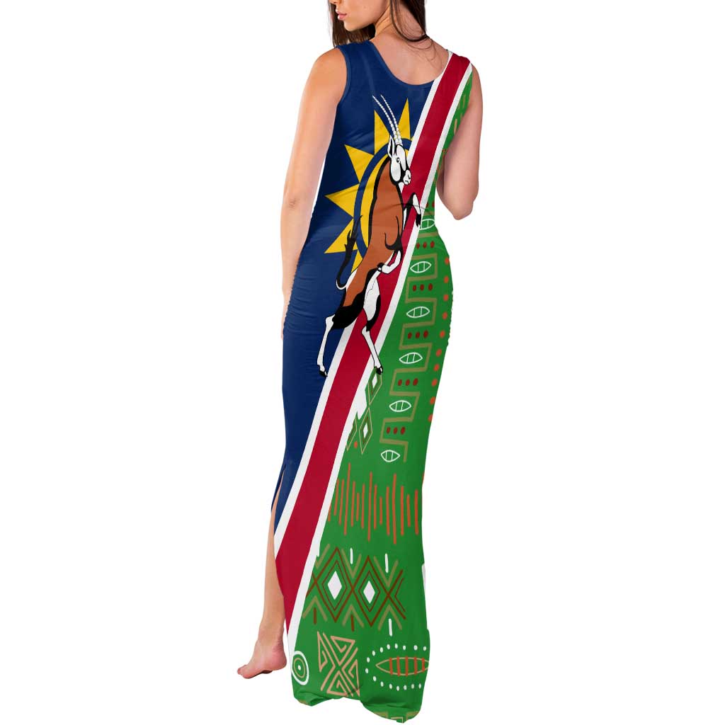 Namibia Flag Tank Maxi Dress Detailed Design with Traditional Patterns