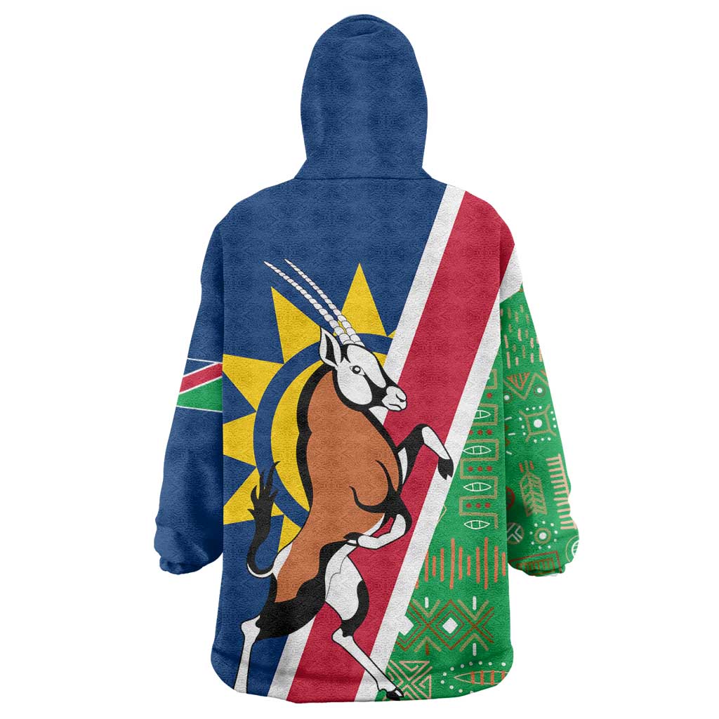 Namibia Flag Wearable Blanket Hoodie Detailed Design with Traditional Patterns