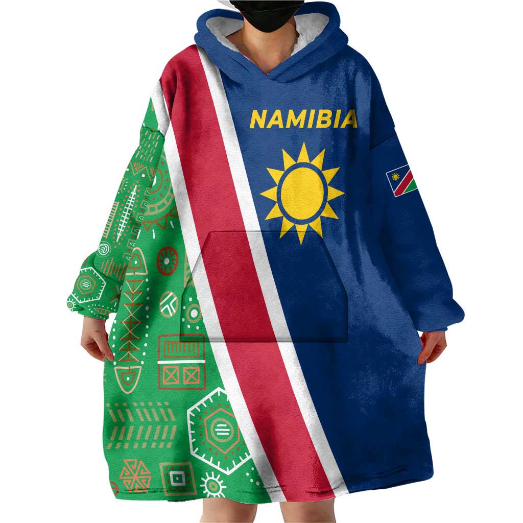 Namibia Flag Wearable Blanket Hoodie Detailed Design with Traditional Patterns