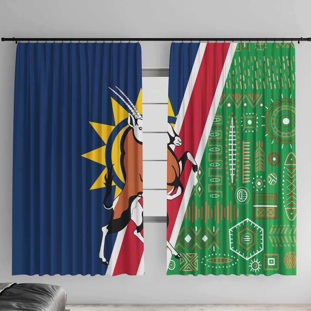 Namibia Flag Window Curtain Detailed Design with Traditional Patterns