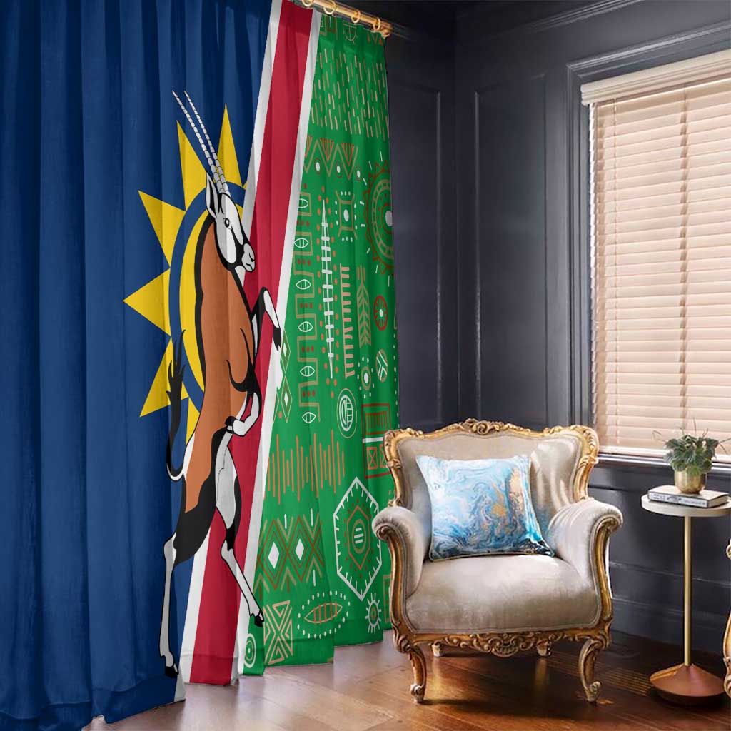 Namibia Flag Window Curtain Detailed Design with Traditional Patterns
