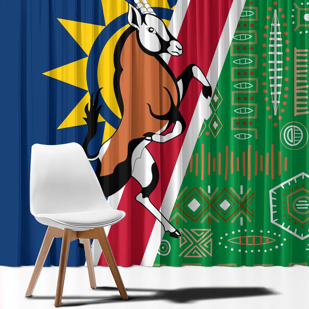 Namibia Flag Window Curtain Detailed Design with Traditional Patterns