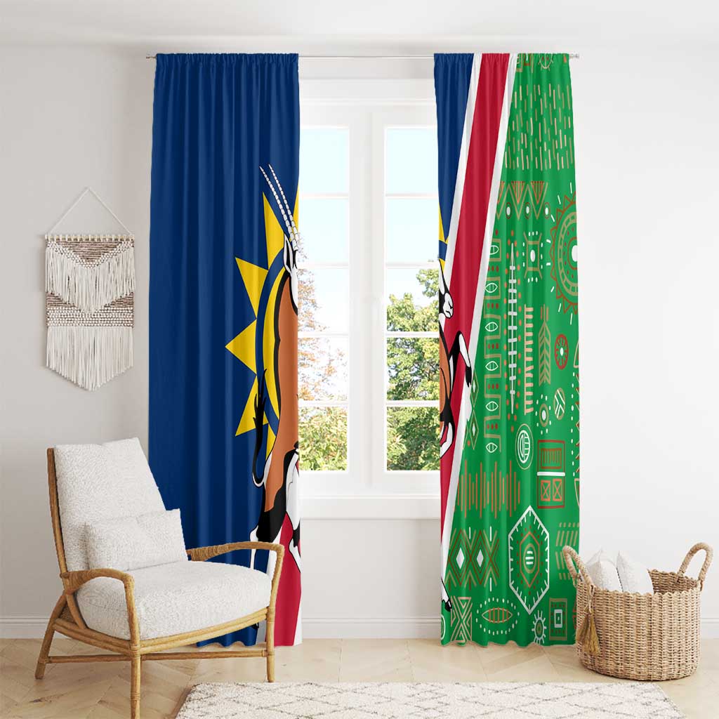 Namibia Flag Window Curtain Detailed Design with Traditional Patterns
